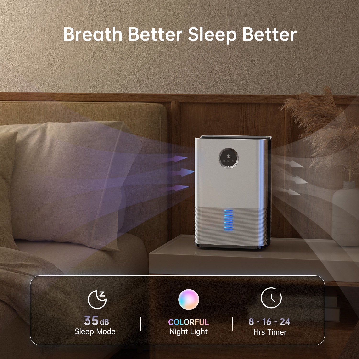 Smart dehumidifier, basement, living room and bedroom dryer, low-noise moisture absorber